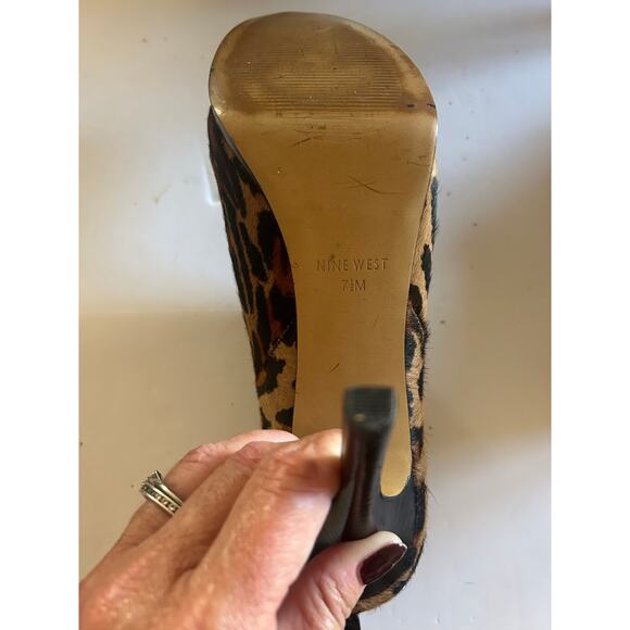 Nine West Platform Ankle Booties Stiletto Brown Leopard Print Calf Hair Sze 7.5 - Picture 6 of 12